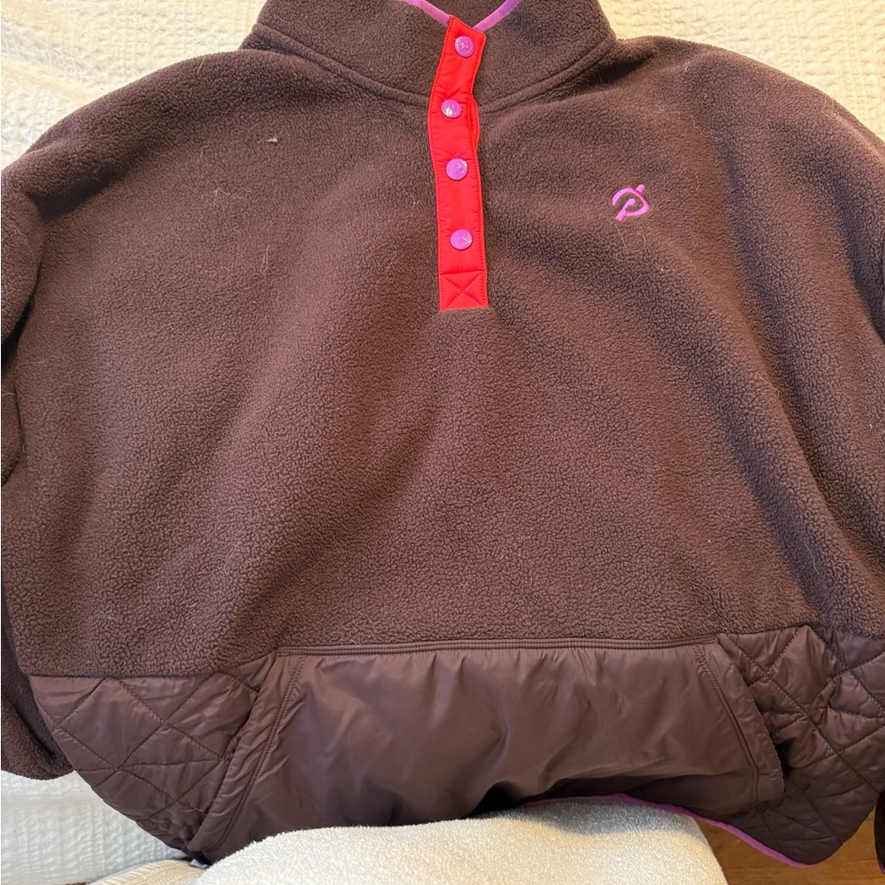 Peloton Kids Brown Fleece Pullover with Red and Pink Details